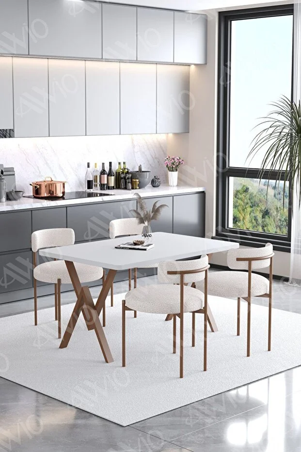 Soffice Teddy Sandalye 80x120 Yemek Masası Mutfak Masası 4 Kişilik Masa Sandalye Takımı